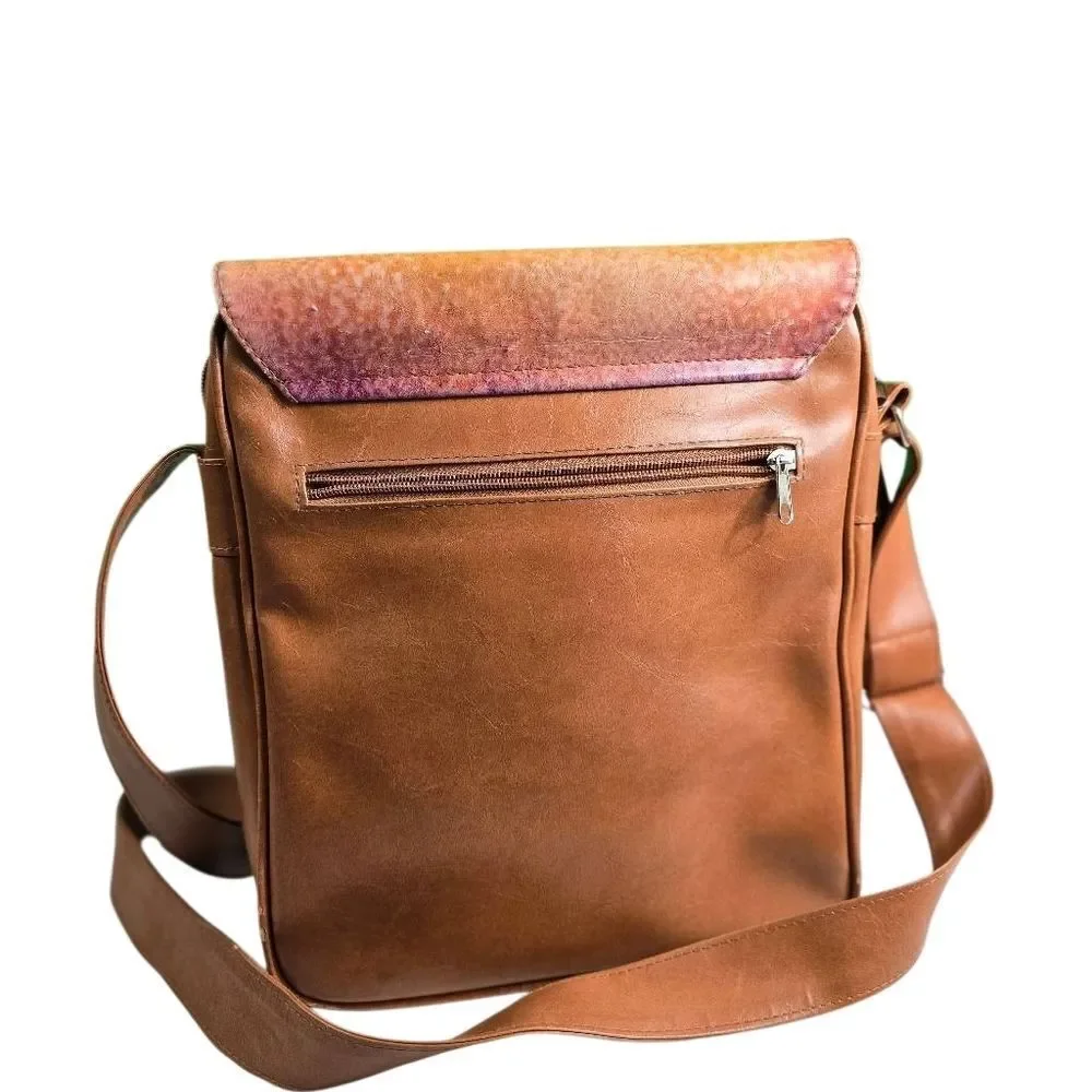 Eiffel Tower Brown Crossbody Bag with Bird and Balloon Design